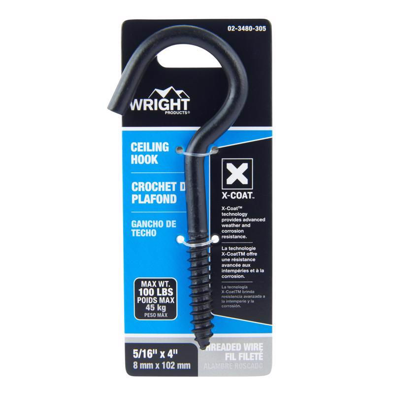 Wright Medium Matte Black Black Steel 4 in. L Ceiling Hook 100 lb 1 pk
