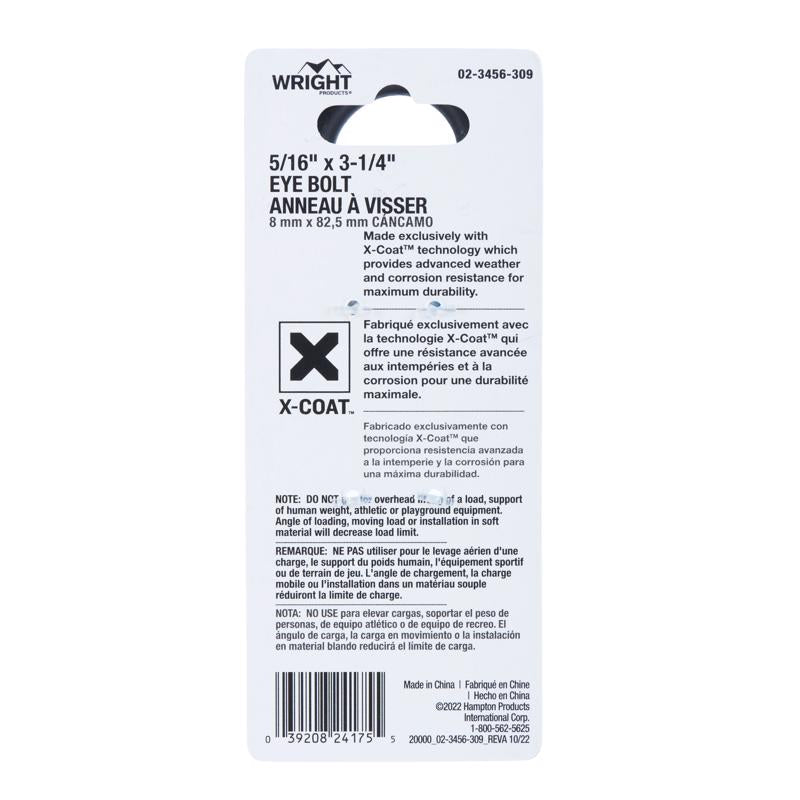 Wright 5/16 in. X 3-1/4 in. L Black Steel Eyebolt Nut Included