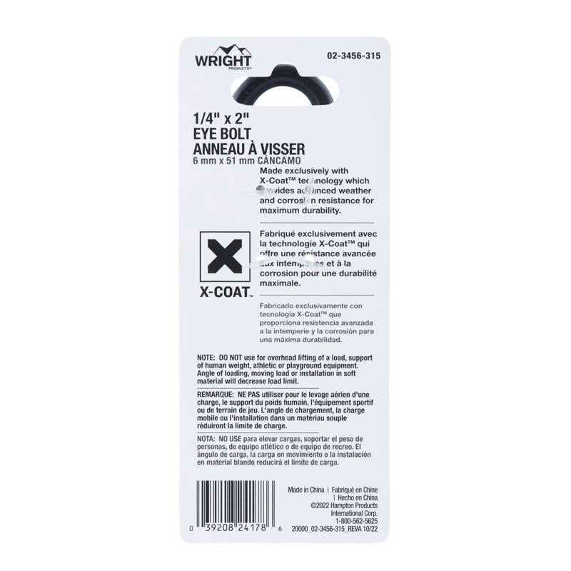 Wright 1/4 in. X 2 in. L Black Steel Eyebolt Nut Included