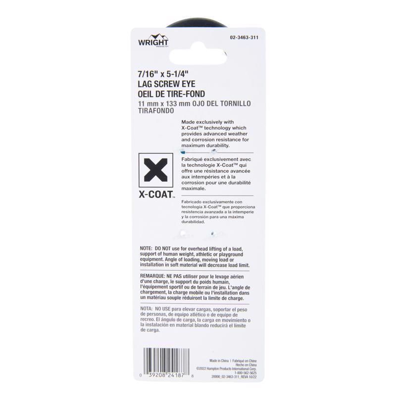Wright 7/16 in. D X 5-1/4 in. L Black Steel Lag Screw Eye 325 lb 1 pk
