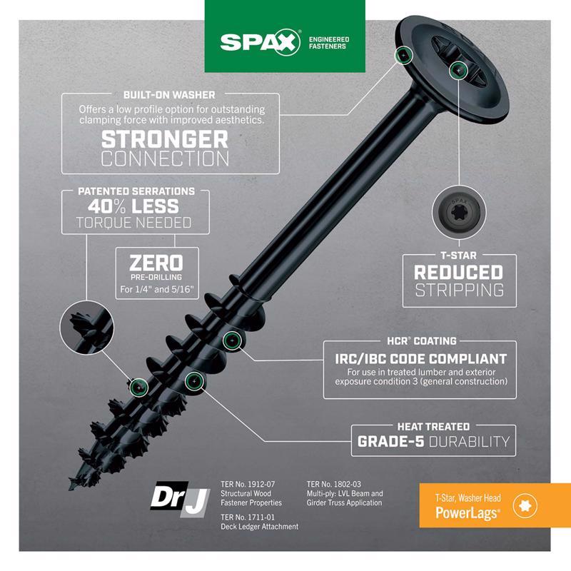 SPAX PowerLags 1/4 in. X 6 in. L Washer High Corrosion Resistant Carbon Steel Lag Screw 1 pk