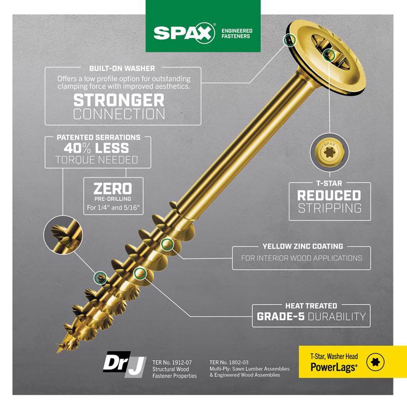 SPAX PowerLags 5/16 in. X 3 in. L Washer Yellow Zinc Carbon Steel Lag Screw 12 pk