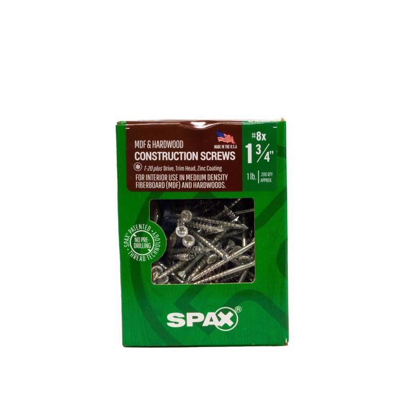 SPAX MDF No. 8 in. X 1-3/4 in. L T-20+ Trim Head Construction Screws 1 lb 200 pk