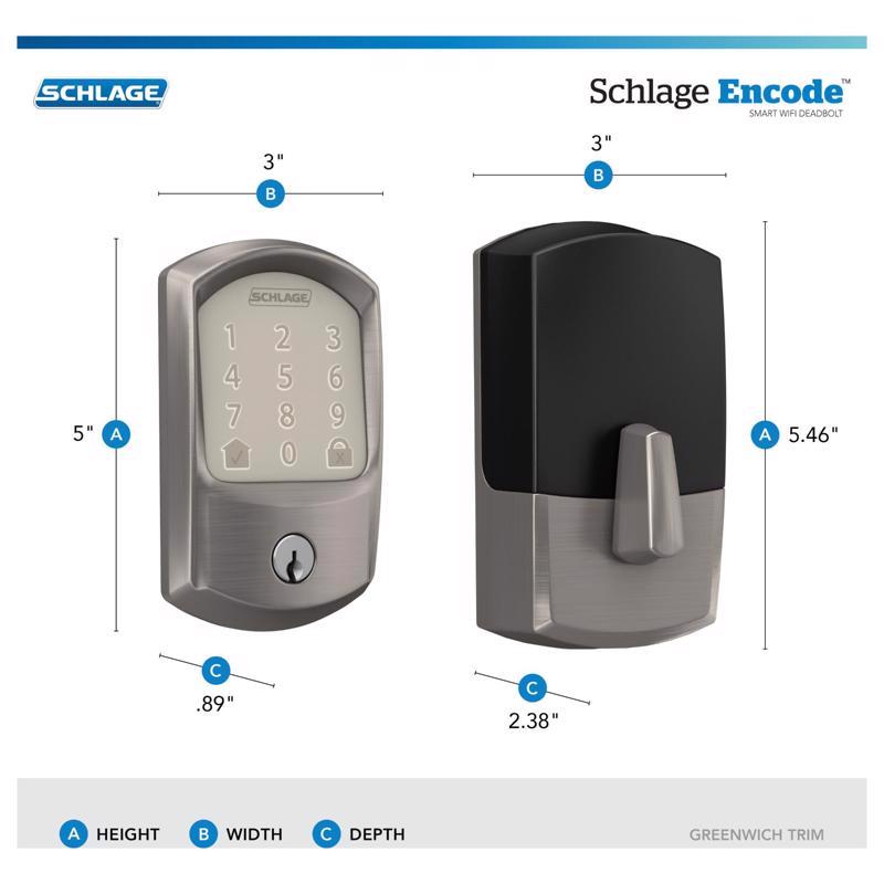 Schlage Encode Satin Nickel Metal WiFi Deadbolt with Greenwich Trim