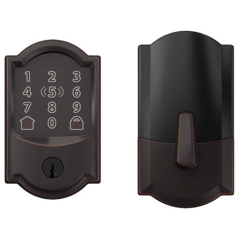 Schlage Encode Plus Aged Bronze Metal WiFi Deadbolt with Camelot Trim