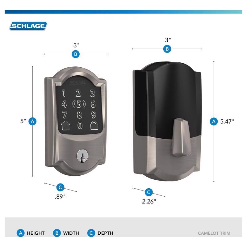 Schlage Encode Plus Satin Nickel Metal WiFi Deadbolt with Camelot Trim