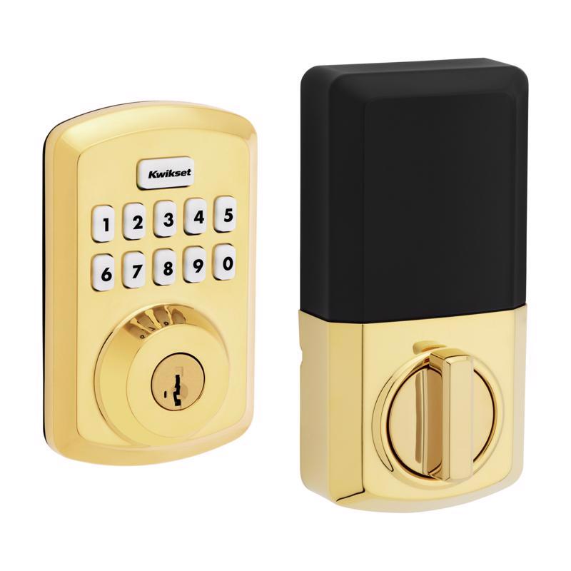 Kwikset Powerbolt Polished Brass Zinc Electronic Deadbolt
