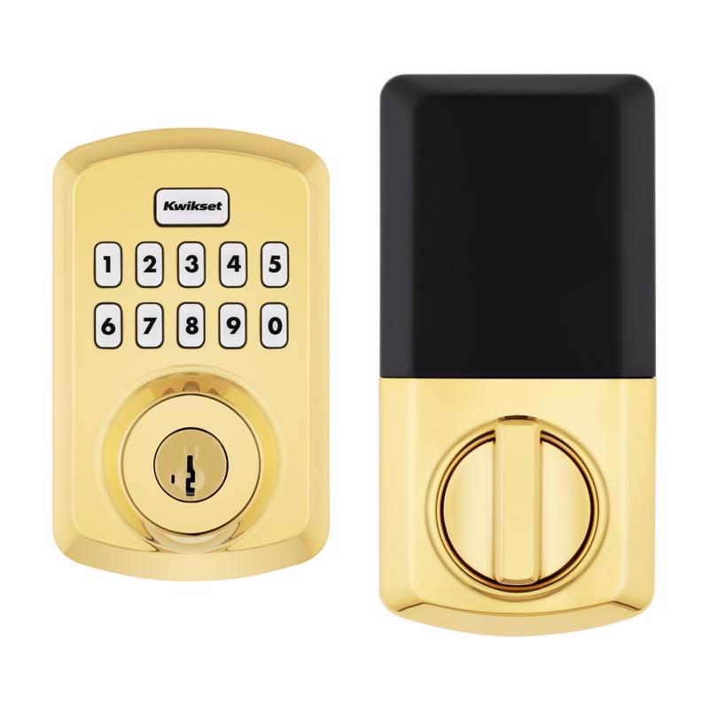 Kwikset Powerbolt Polished Brass Zinc Electronic Deadbolt