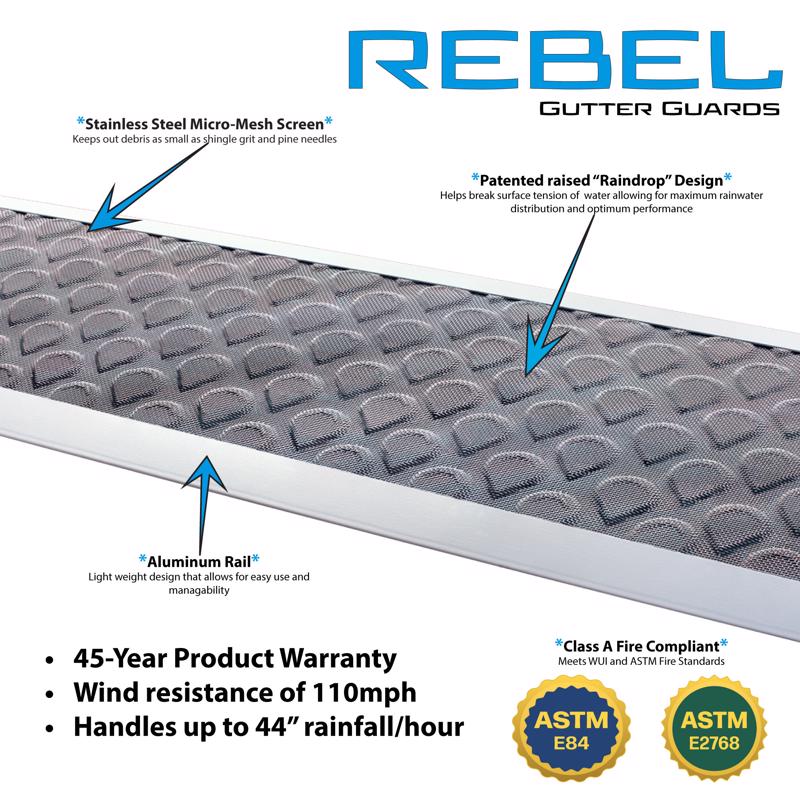 Rebel Gutter Guards 5 in. W X 39 ft. L Gray Aluminum Gutter Guard 1 pk