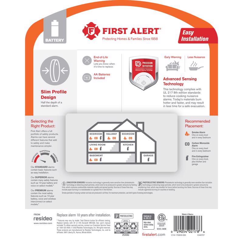 First Alert Slim Battery-Powered Photoelectric Smoke Detector