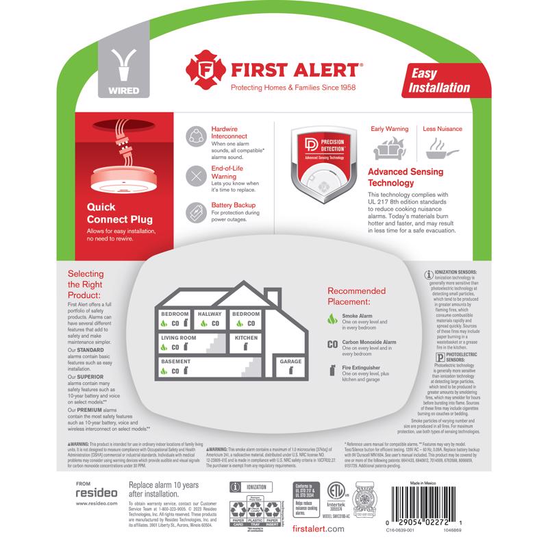 First Alert Hard-Wired w/Battery Back-Up Ionization Smoke and Carbon Monoxide Detector