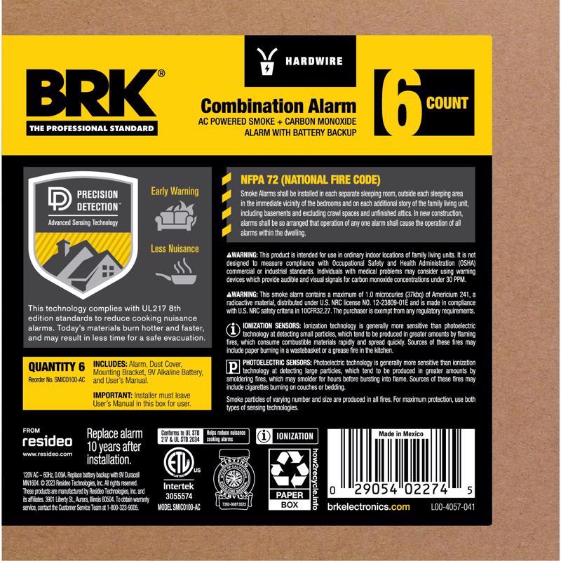 BRK 6 Pack Hard-Wired w/Battery Back-Up Ionization Smoke and Carbon Monoxide Detector