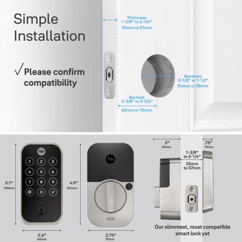 Yale Assure Lock 2 Satin Nickel Metal Wi-Fi Keypad Smart Lock