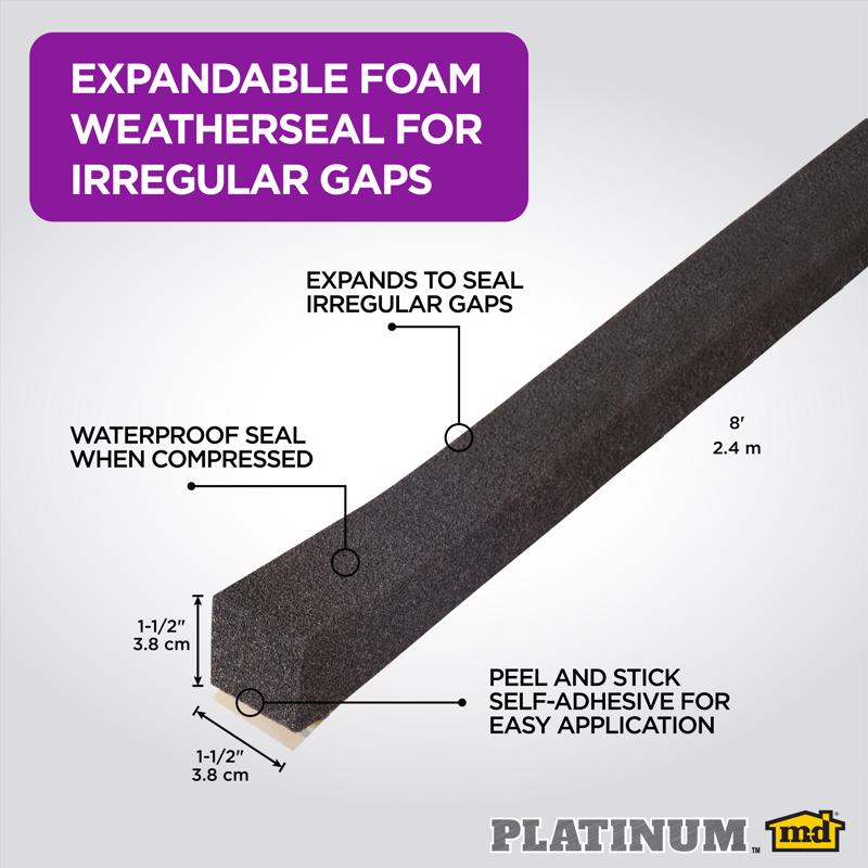 M-D Building Products Platinum Black Foam Weather Stripping Tape For Gaps and Openings 8 ft. L X 1.5