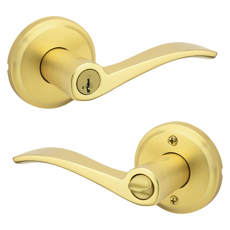 Kwikset Sedona Transitional Satin Brass Entry Lever KW1 1-3/4 in.