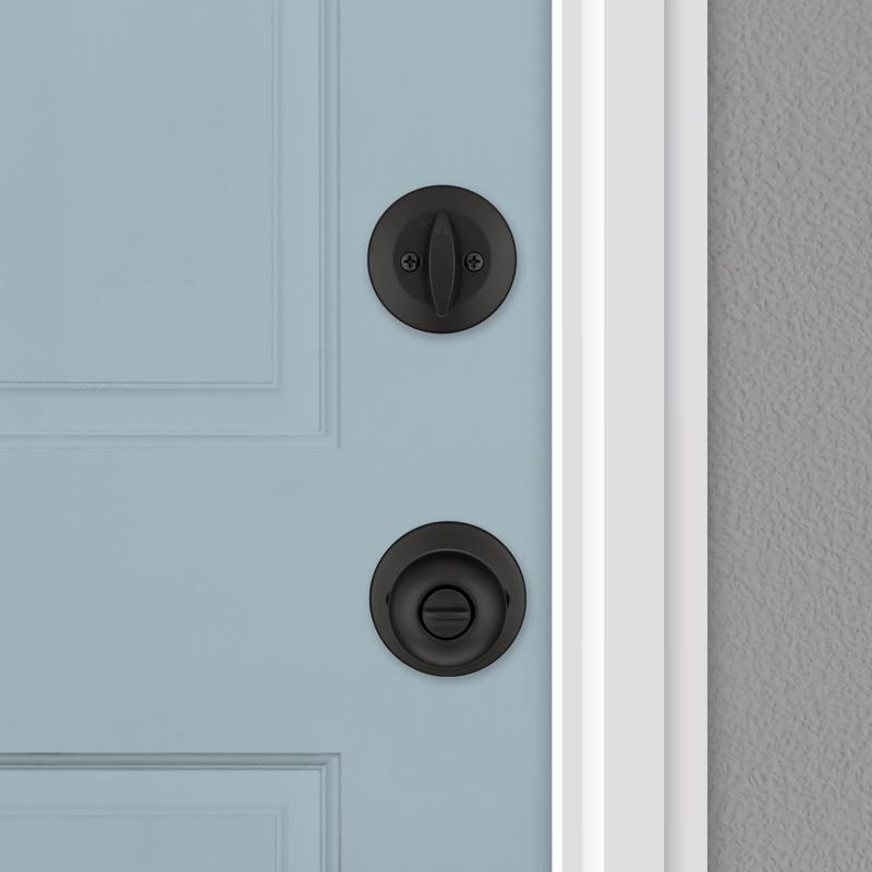 Kwikset Polo Traditional Matte Black Deadbolt and Entry Door Knob 1-3/4 in.