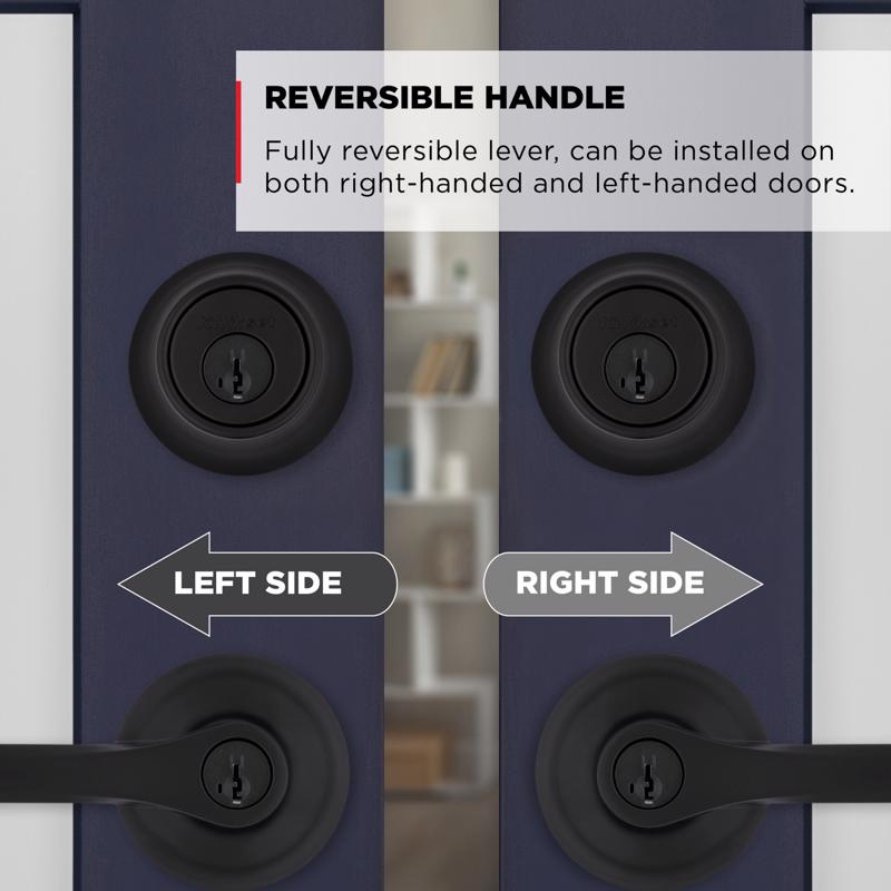 Kwikset Matte Black Lever and Single Cylinder Deadbolt KW1 1-3/4 in.