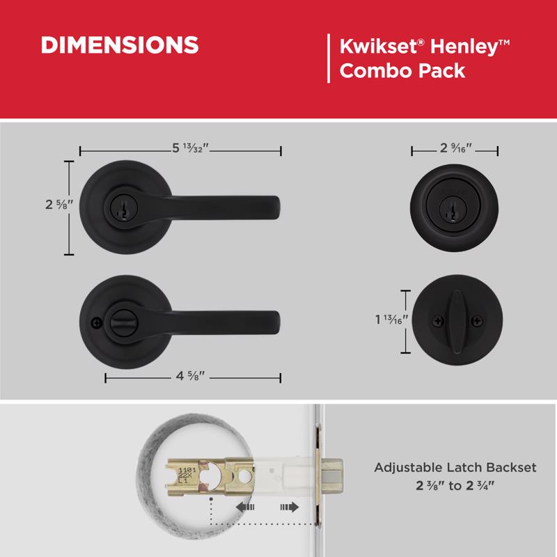Kwikset Matte Black Lever and Single Cylinder Deadbolt KW1 1-3/4 in.