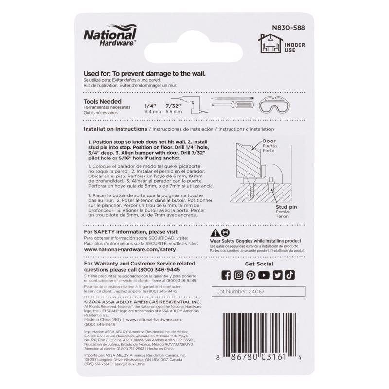 National Hardware Metal Matte Black Door Stop Mounts to floor 1.31 in.