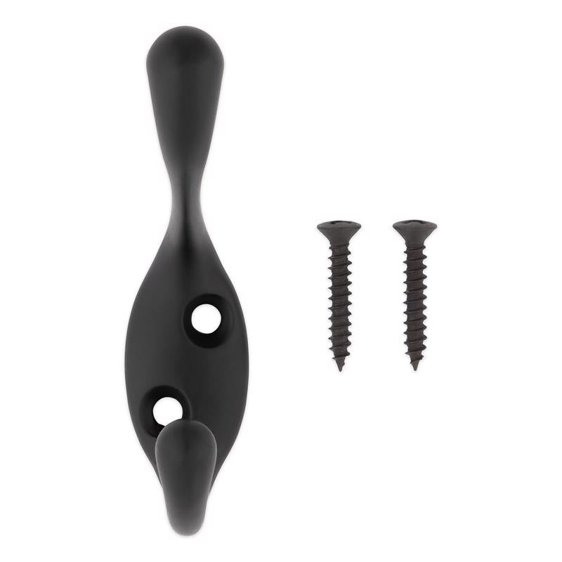 National Hardware Medium Matte Black Metal 4.59 in. L Heavy Duty Coat/Hat Hook 75 lb 1 pk