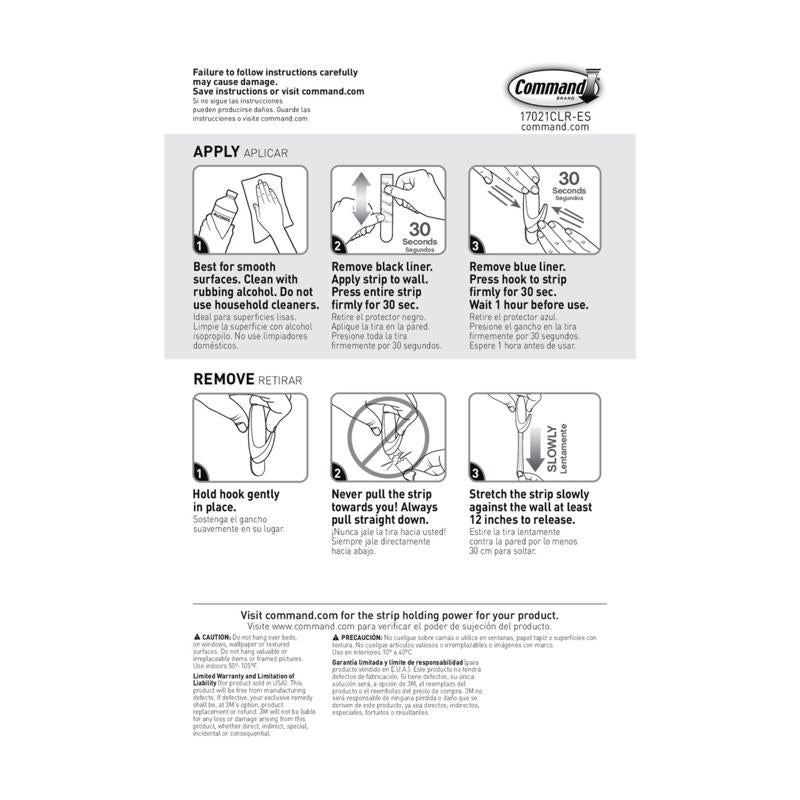 3M Command Small Plastic Refill Strips 2.12 in. L 16 pk