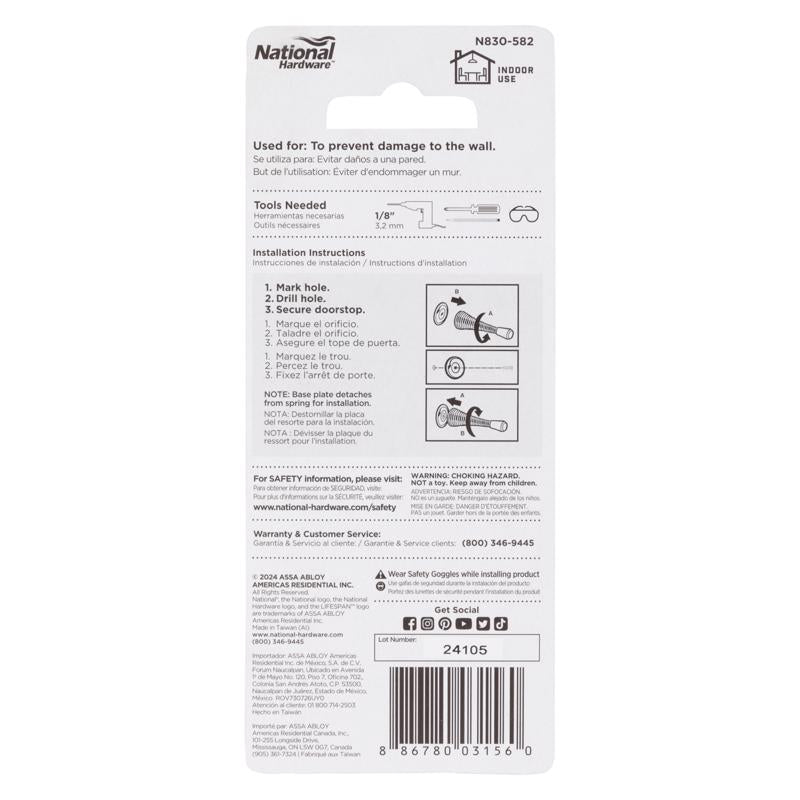 National Hardware 3.12 in. L Steel Matte Black Spring Door Stop Mounts to wall 0.87 in.
