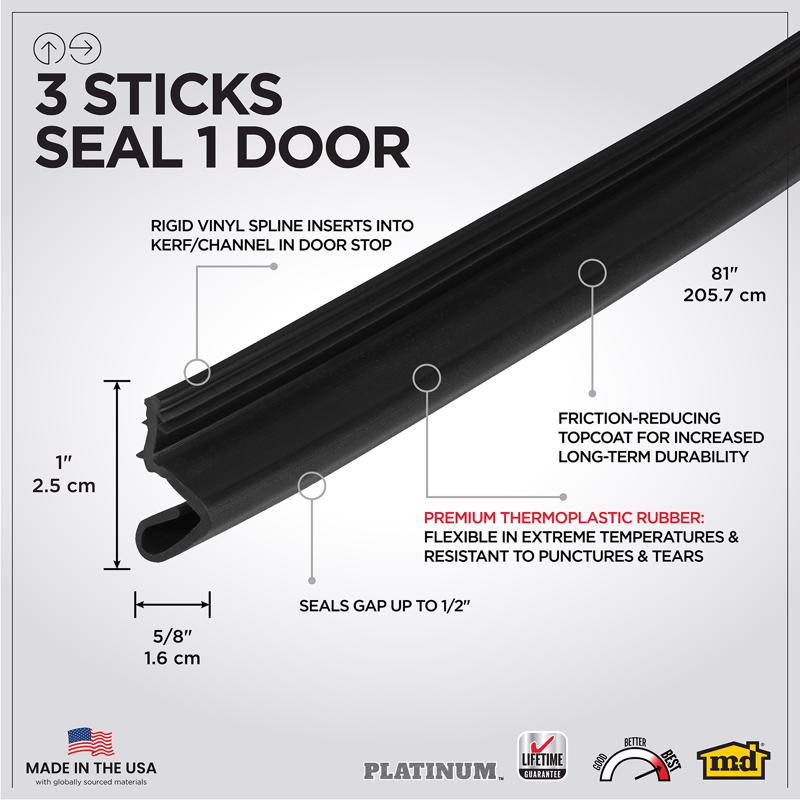 M-D Building Products Black Rubber Top & Sides Door Seal For Door Jambs 81 in. L X 0.62 in.