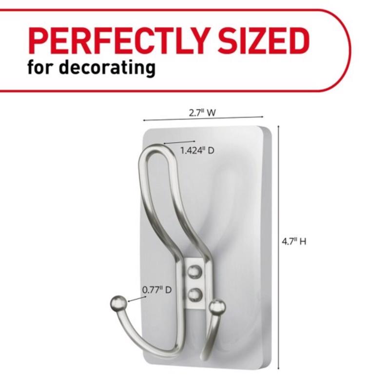 3M Satin Nickel Plastic Triple Hook 1 pk
