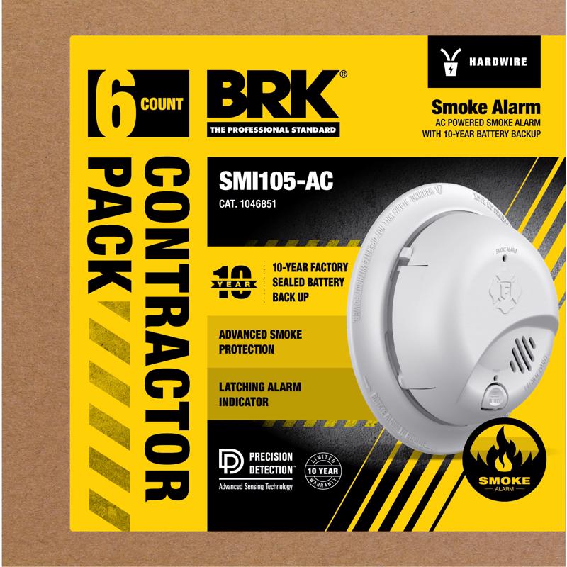 BRK SMI105-AC Hard-Wired w/Battery Back-up Ionization Smoke Detector 6 pk