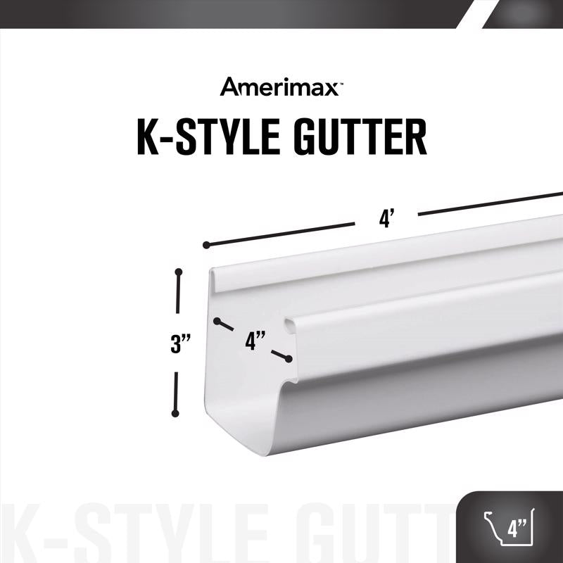 Amerimax 3.38 in. H X 4.4 in. W X 48 in. L White Vinyl K Gutter