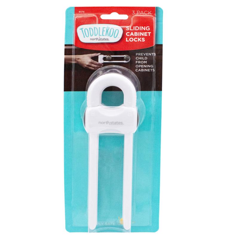 Toodleroo North States White Plastic Cabinet Locks 3 pk