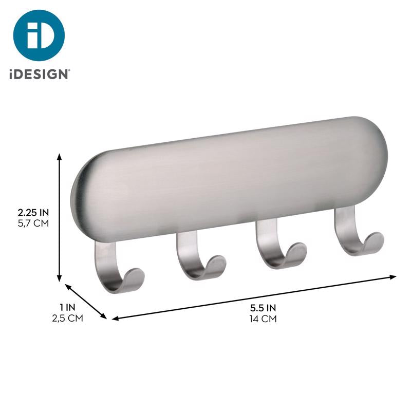 iDesign 4 Hook Brushed Stainless Steel Storage Hook/Strap 1 pk
