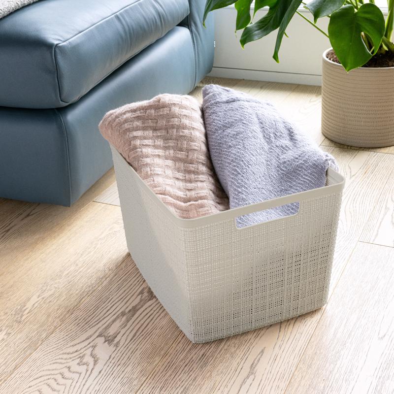 Curver Large 18 L Beige Woven Basket 9.1 in. H X 14.2 in. W X 11 in. D Stackable