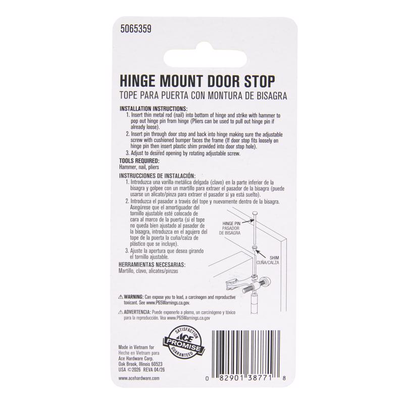 Ace Zinc Matte Black Hinge Pin Door Stop Mounts to door 0 in.