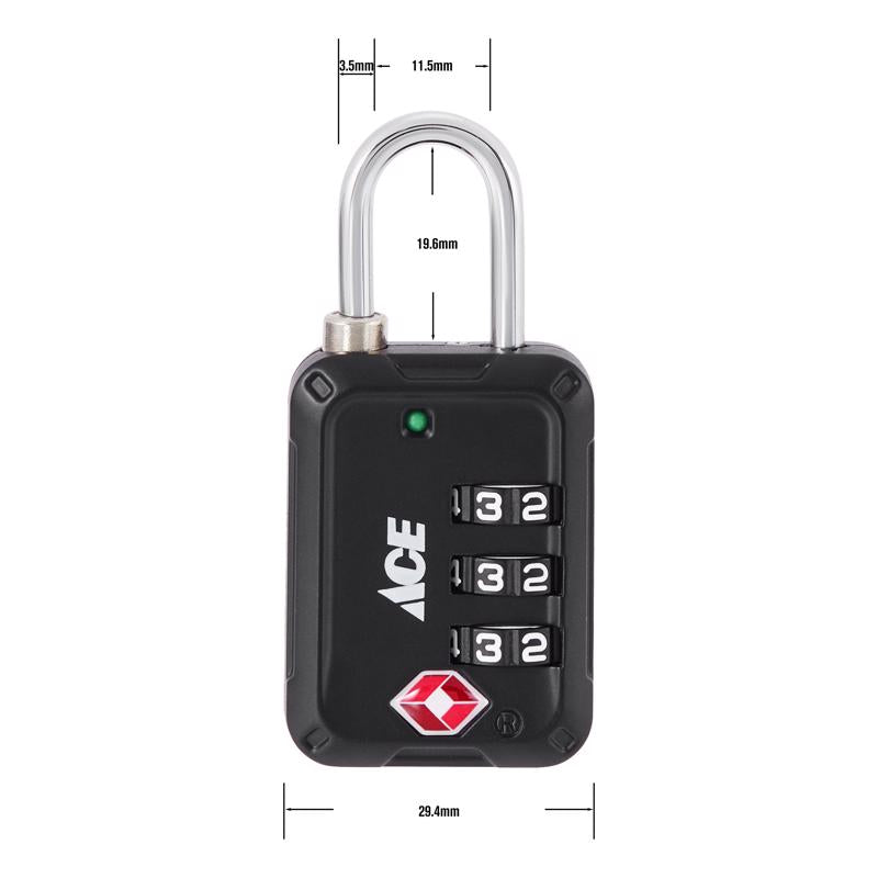 Ace 1-1/2 in. H X 1 in. W X 1/4 in. L Zinc Alloy 3-Dial Combination Luggage Lock