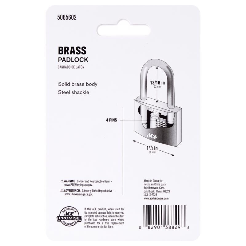 Ace 1-1/4 in. H X 1-1/2 in. W X 1/2 in. L Brass Double Locking Padlock