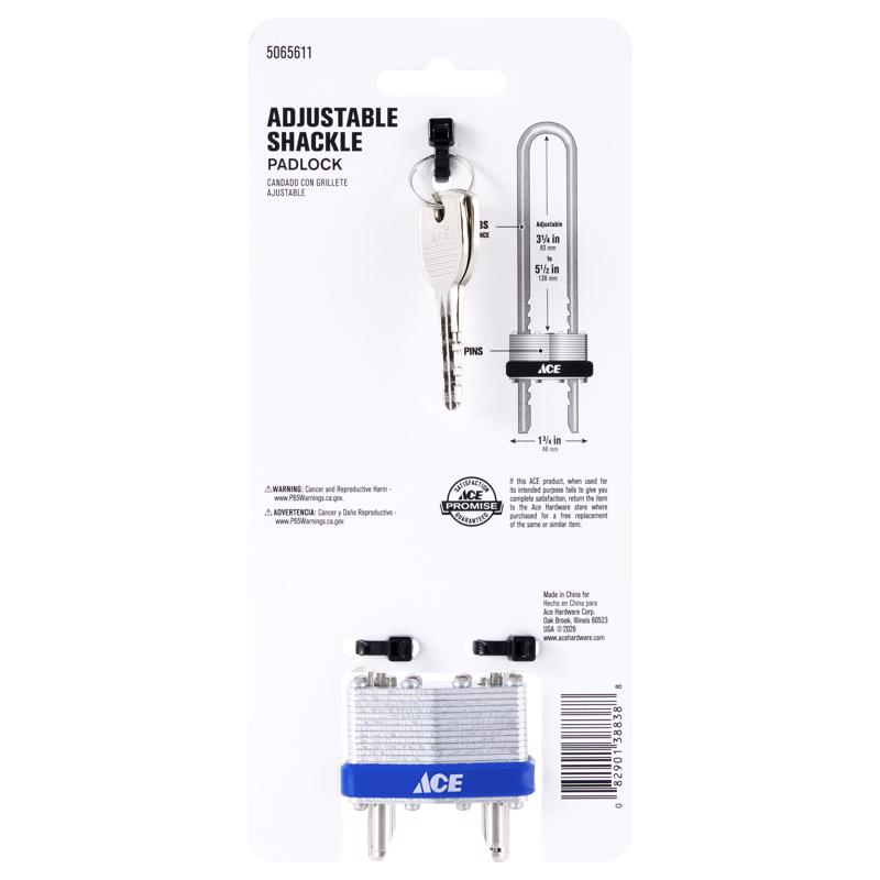 Ace 1-3/4 in. W Laminated Steel 4-Pin Tumbler Padlock