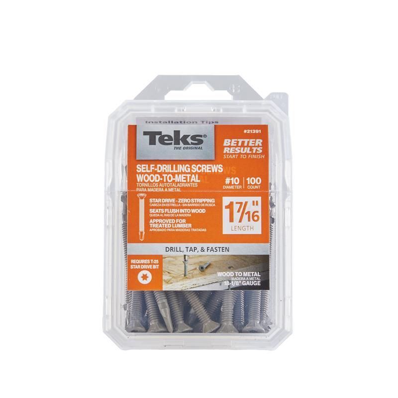 Teks No. 10 in. X 1.4375 in. L Star Hex Washer Head Self-Drilling Screws w/Wings 1 pk