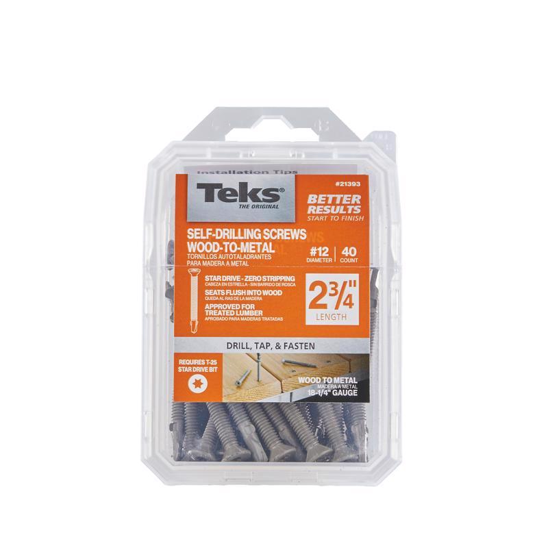 Teks No. 12 X 2.75 in. L Star Hex Washer Head Self-Drilling Screws w/Wings 40 pk