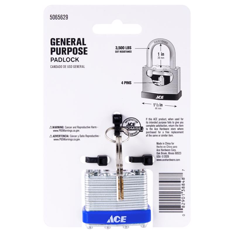 Ace 1 in. H X 1.72 in. W X 1.03 in. L Laminated Steel Double Locking Padlock