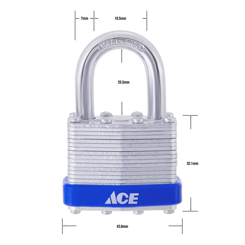Ace 1 in. H X 1.72 in. W X 1.03 in. L Laminated Steel Double Locking Padlock