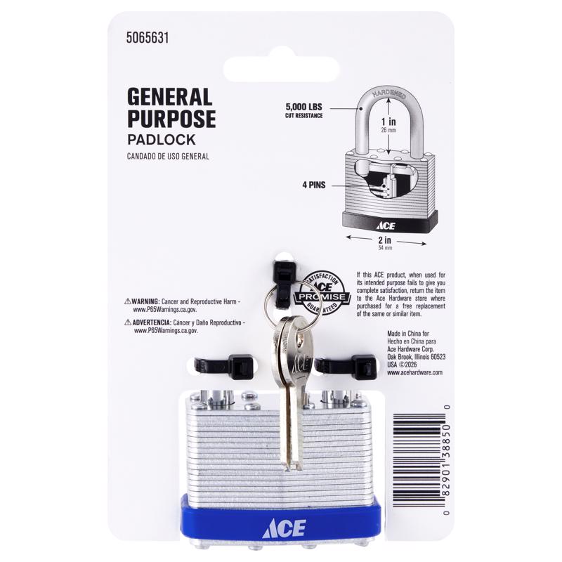 Ace 1-3/8 in. H X 2 in. W X 1-1/8 in. L Laminated Steel 4-Pin Tumbler Padlock