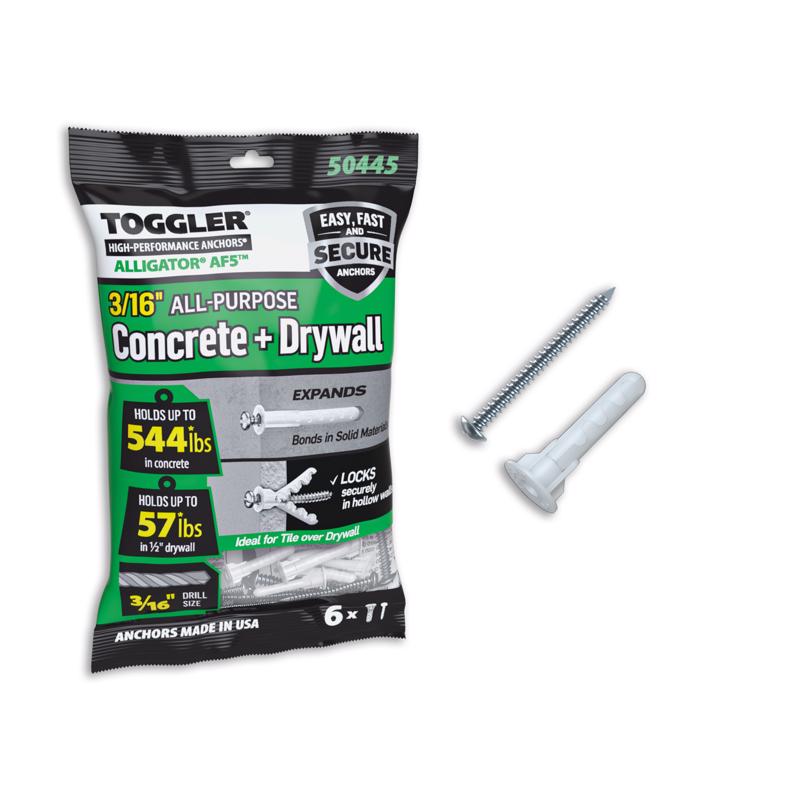 Toggler 3/16 in. D X 1 in. L Plastic Flat Head Drywall Anchors 6 pc