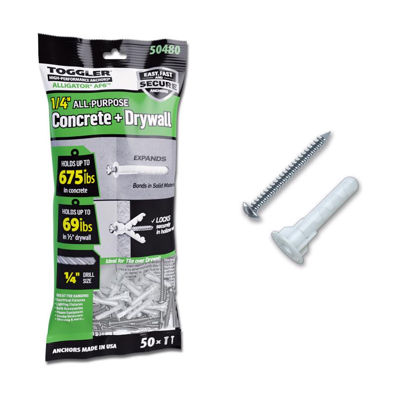 Toggler 1/4 in. D X 1-3/16 in. L Plastic Flat Head Drywall Anchors 50 pc