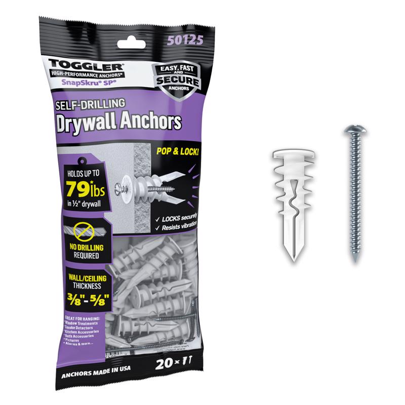 Toggler 5/8 in. D X 1-5/8 in. L Nylon Phillips Head Drywall Anchors 20 pc