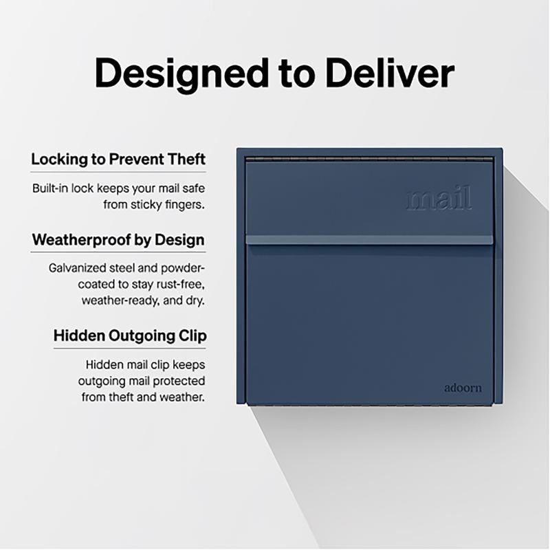 Adoorn Locking Galvanized Steel Wall Mount Blue Mailbox