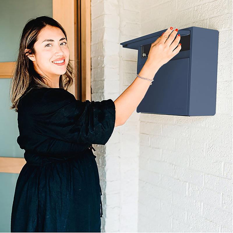 Adoorn Locking Galvanized Steel Wall Mount Blue Mailbox