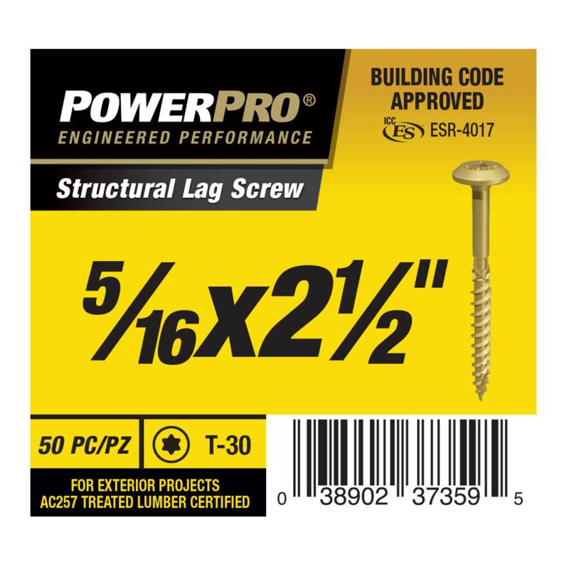 Power Pro 5/16 in. X 2 1/2 in. L Star Carbon Steel Lag Screw 50 pk