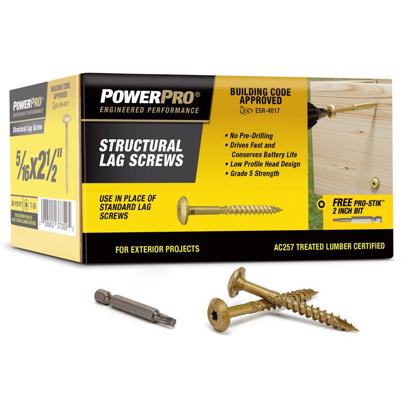 Power Pro 5/16 in. X 2 1/2 in. L Star Carbon Steel Lag Screw 50 pk