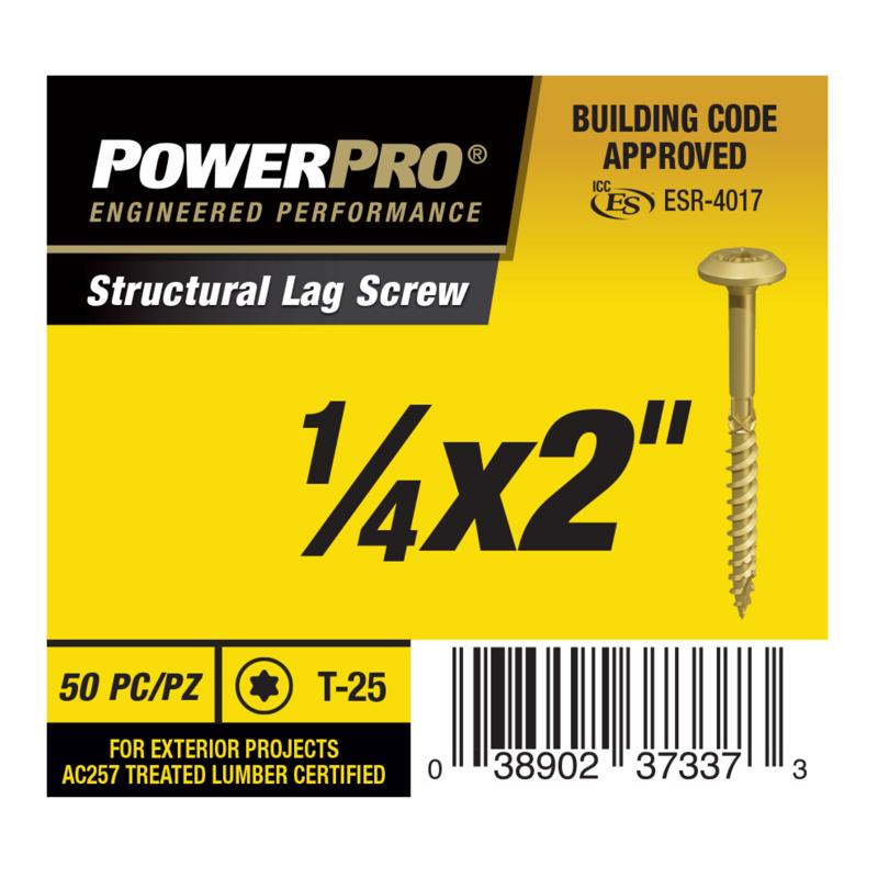 PowerPro 1/4 in. X 2 in. L Star Carbon Steel Lag Screw 50 pk